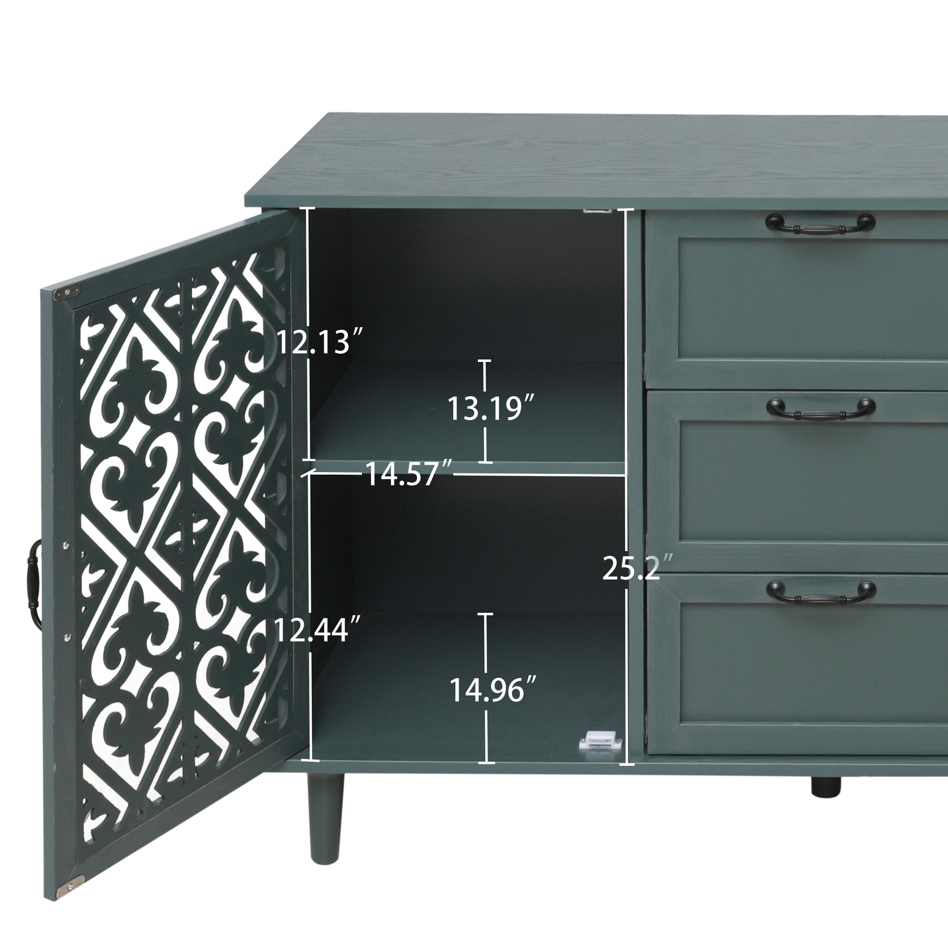 2 Door 3 Drawer Cabinet, American Furniture, Suitable For Bedroom, Living Room, Study Dark Green Particle Board