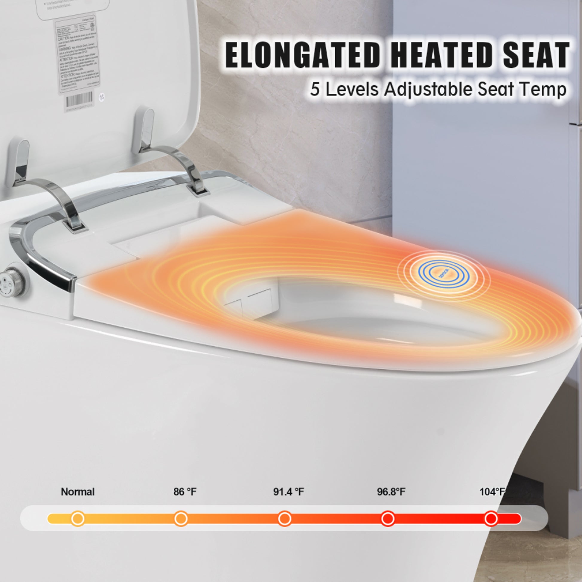 Luxury Smart Toilet With Dryer And Warm Water, Elongated Bidet Toilet With Heated Seat, With Remote Control, Led Night Light, Power Outage Flushing, Soft Close Cover,Whit White Ceramic