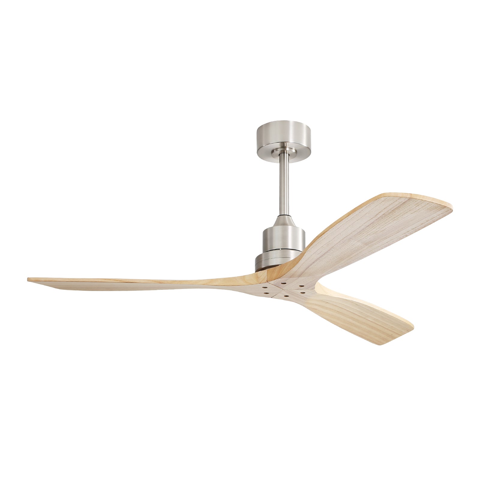 52 Inch Outdoor Farmhouse Ceiling Fan With Remote Control Solid Wood Fan Blade Reversible Motor Brushed Nickel Metal & Wood