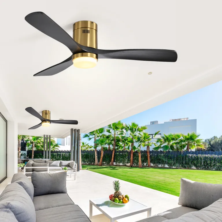 52 Inch Low Profile Ceiling Fan with Remote Control 3 gold-metal & wood