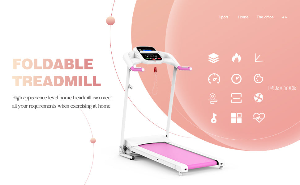 Foldable Electric Treadmill 2.5HP Motorized Running pink-steel