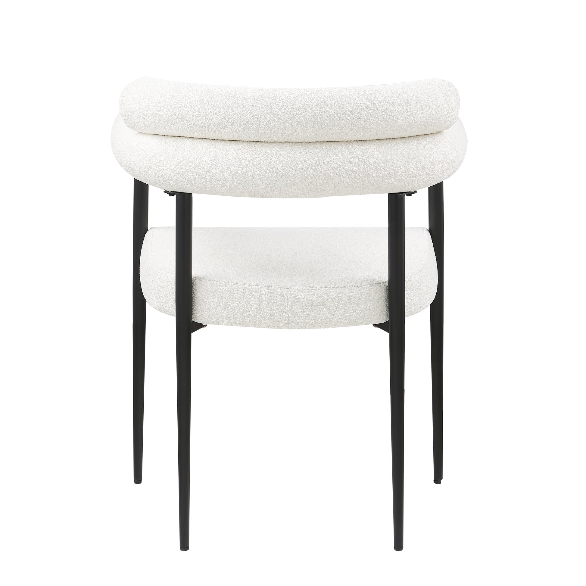 Woker Dining Chairs Set Of 2, Mid Century Modern Dining Chairs, Kitchen Dining Room Chairs, Round Boucle Backrest Sherpa Dining Chair With Black Metal Legs Iron White Black Dining Room Foam Round Dining Chairs Foam Metal