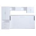 Twin Size Murphy Bed With Open Shelves And Storage Drawers,Built In Wardrobe And Table, White Twin White Solid Wood Mdf