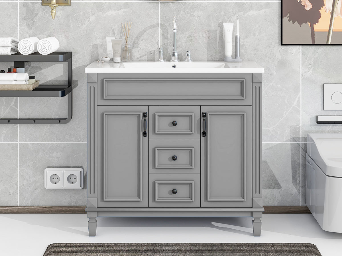 36'' Bathroom Vanity With Top Sink, Modern Bathroom Storage Cabinet With 2 Soft Closing Doors And 2 Drawers, Single Sink Bathroom Vanity Grey Bathroom Mdf