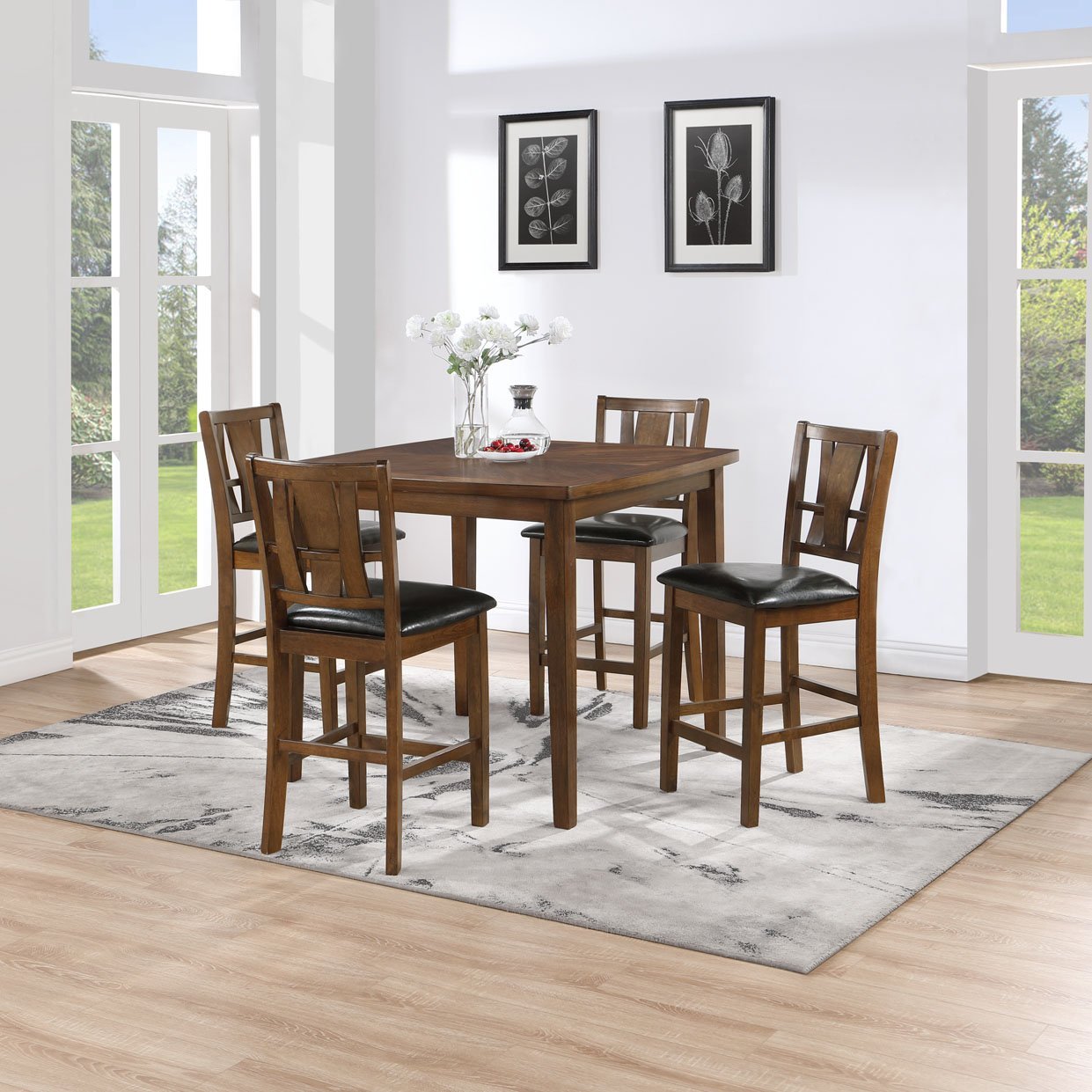 5 Piece Counter Height Dining Set, Gray
