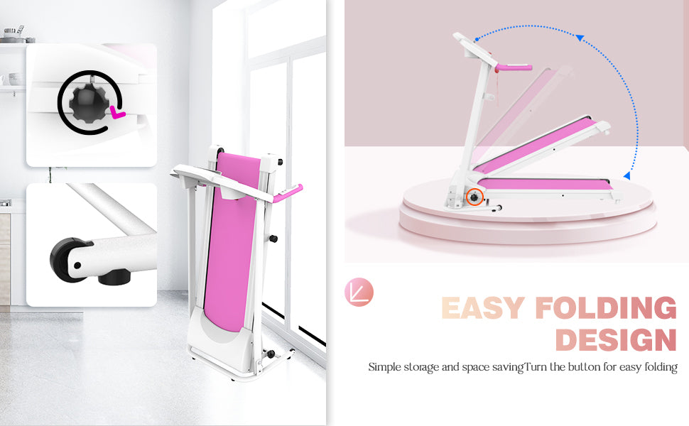 Foldable Electric Treadmill 2.5HP Motorized Running pink-steel