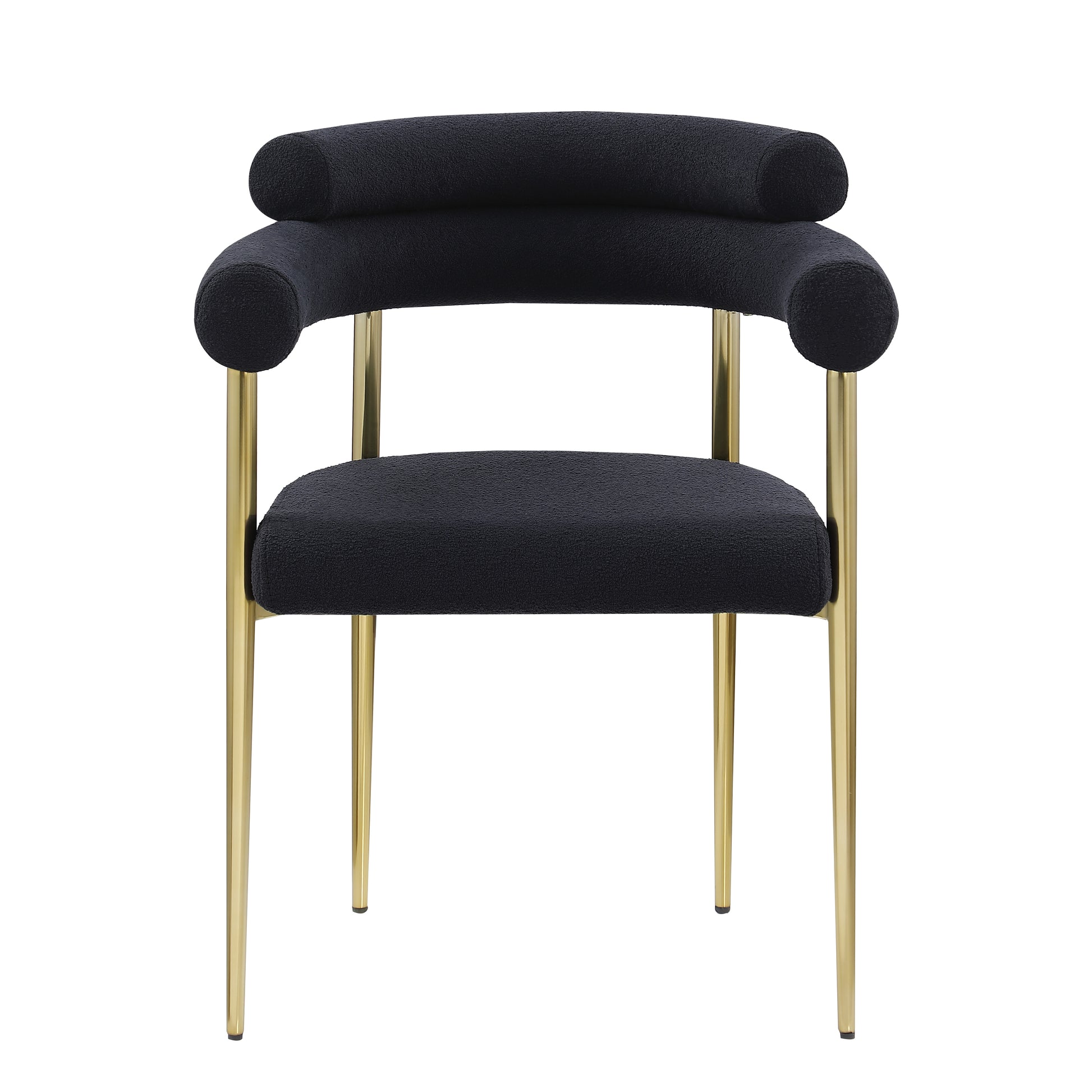 Woker Dining Chairs Set Of 2, Mid Century Modern Dining Chairs, Kitchen Dining Room Chairs, Round Boucle Backrest Sherpa Dining Chair With Brushed Bronze Metal Legs Iron Black Dining Room Foam Round Dining Chairs Foam Metal