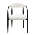 Woker Dining Chairs Set Of 2, Mid Century Modern Dining Chairs, Kitchen Dining Room Chairs, Round Boucle Backrest Sherpa Dining Chair With Black Metal Legs Iron White Black Dining Room Foam Round Dining Chairs Foam Metal