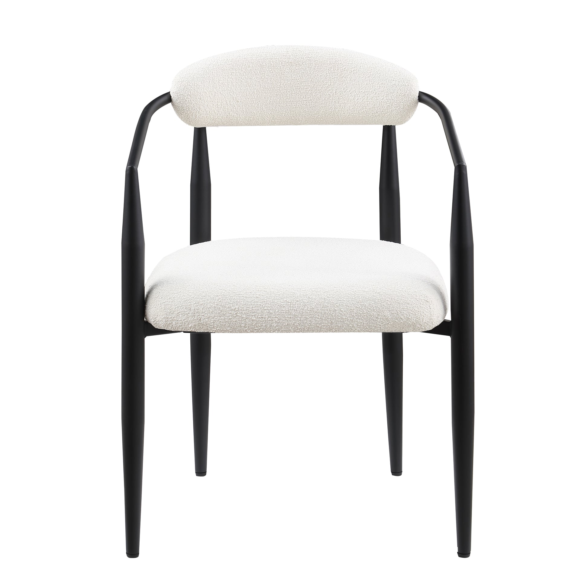 Woker Dining Chairs Set Of 2, Mid Century Modern Dining Chairs, Kitchen Dining Room Chairs, Round Boucle Backrest Sherpa Dining Chair With Black Metal Legs Iron White Black Dining Room Foam Round Dining Chairs Foam Metal