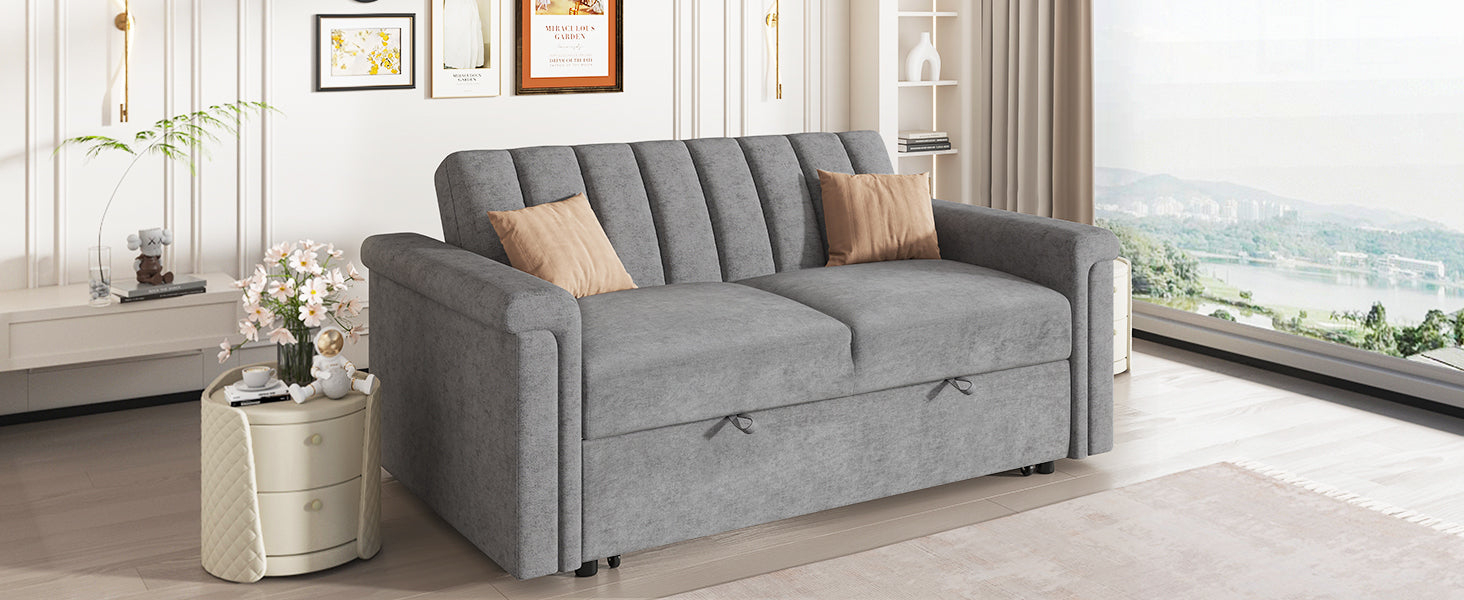 Convertible Soft Cushion Sofa Pull Bed ,For Two People To Sit On Gray Polyester