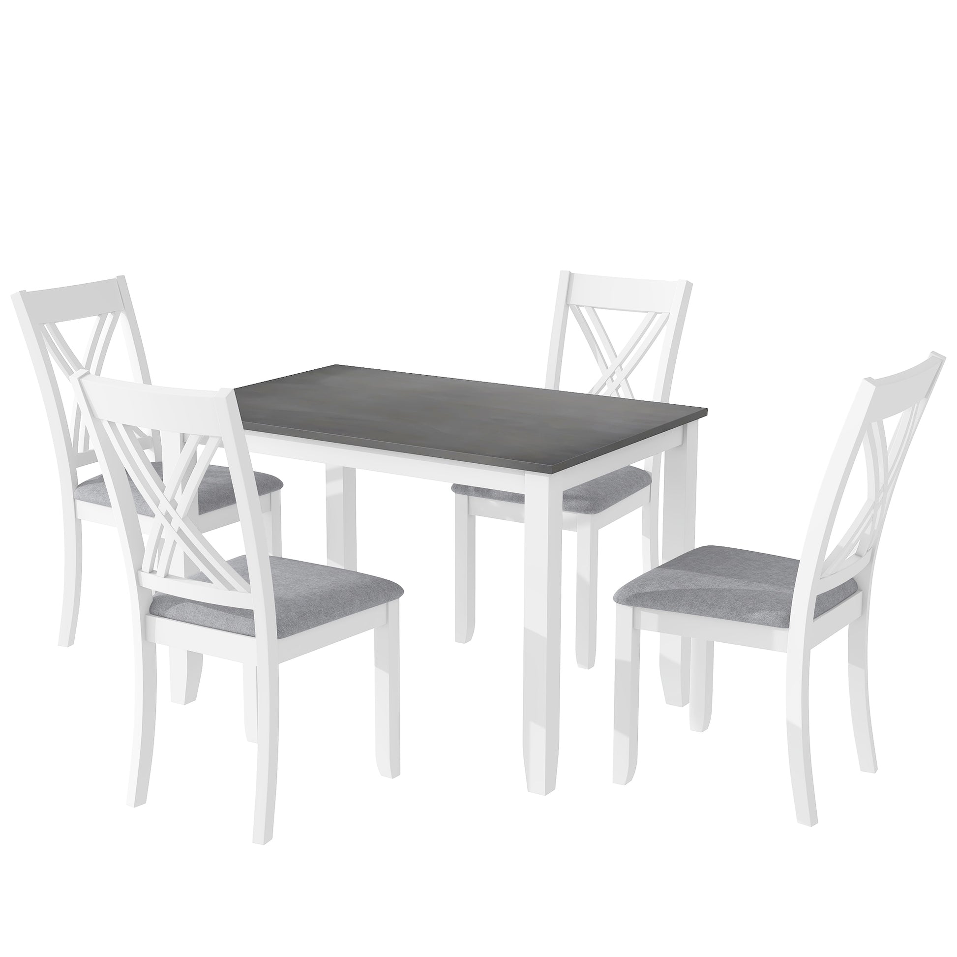 Rustic Minimalist Wood 5 Piece Dining Table Set With 4 X Back Chairs For Small Places, Gray Gray Wood Dining Room Solid Wood Rubberwood Rectangular Dining Table With Chair Upholstered Chair Wood Grey Slat Back Seats 4 Rustic 4 Leg Foam Solid Wood