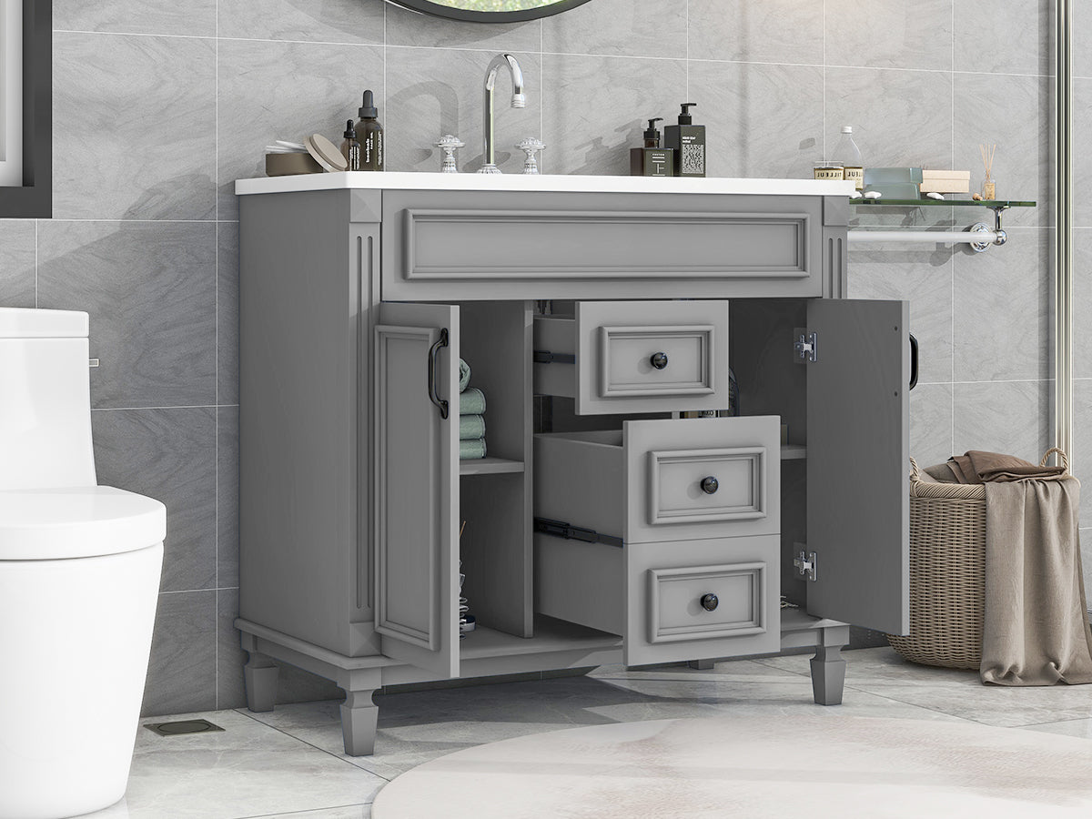 36'' Bathroom Vanity With Top Sink, Modern Bathroom Storage Cabinet With 2 Soft Closing Doors And 2 Drawers, Single Sink Bathroom Vanity Grey Bathroom Mdf