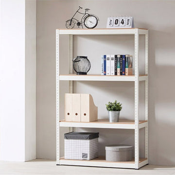 Storage Rack Shelving Unit Storage Shelf Steel Garage Utility Rack 4 Shelf Adjustable Shelves Heavy Duty Display Stand For Books, Kitchenware, Tools Boltless Assembly White White Metal & Wood