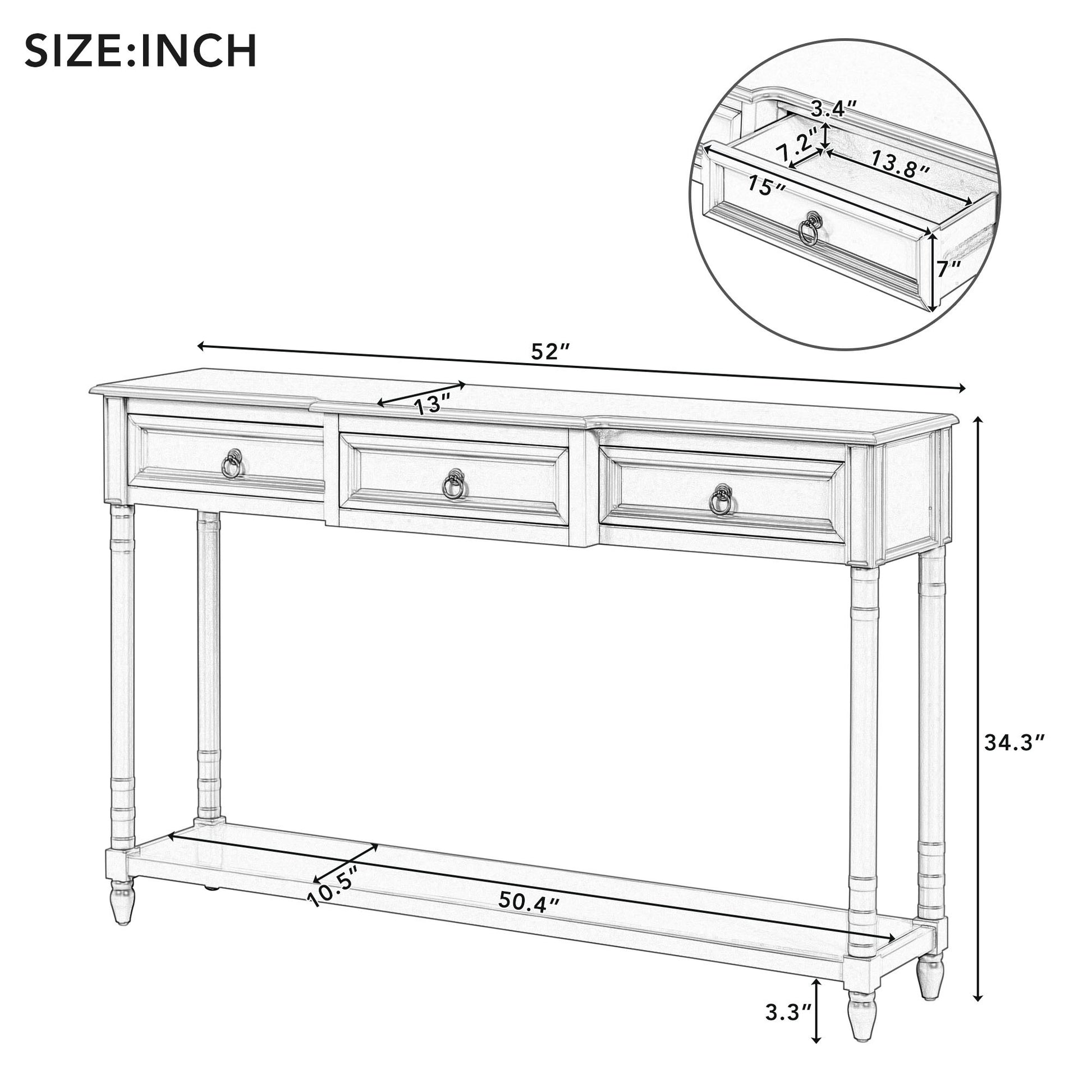 Console Table Sofa Table With Drawers For Entryway With Projecting Drawers And Long Shelf Antique White, Old Sku: Wf189574Aak Antique White Solid Wood Mdf