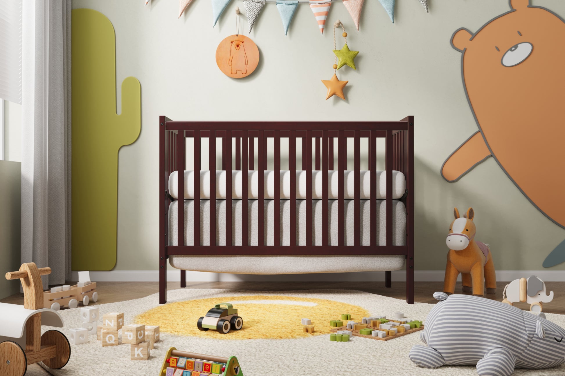 5 In 1 Convertible Crib, Converts From Baby Crib To Toddler Bed, Fits Standard Full Size Crib Mattress ,Easy To Assemble 53*29*9 Inches Espresso Espresso Classic Pine Wood