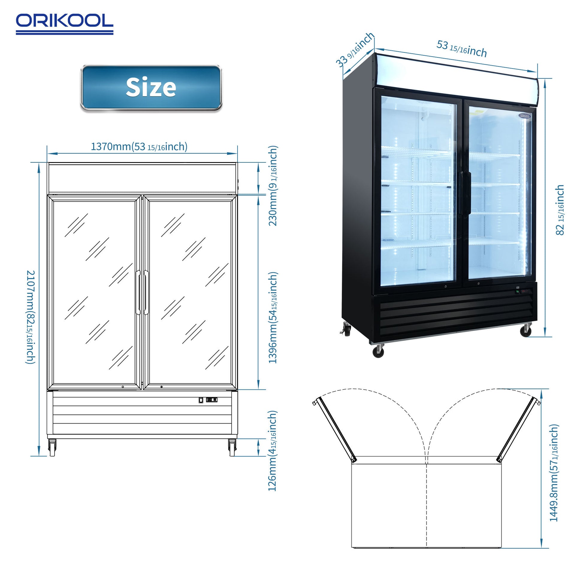 ORIKOOL Glass Door Merchandiser Freezer 44.7 Cu.ft black-steel