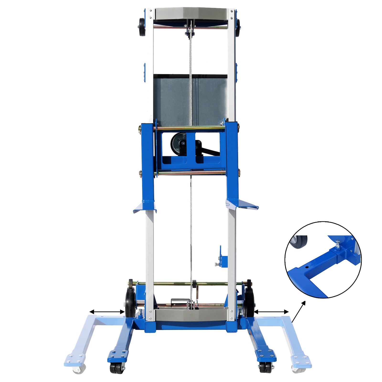 Adjustable Straddle Hand Winch Lift Truck, 42.90" Length, 43.30" Width, 66.9" Height, 400 Lbs Capacity Blue Aluminium