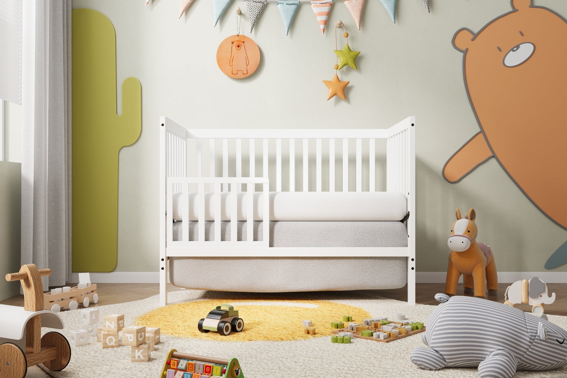 In Convertible Crib, Converts From Baby Crib To Toddler Bed, Fits