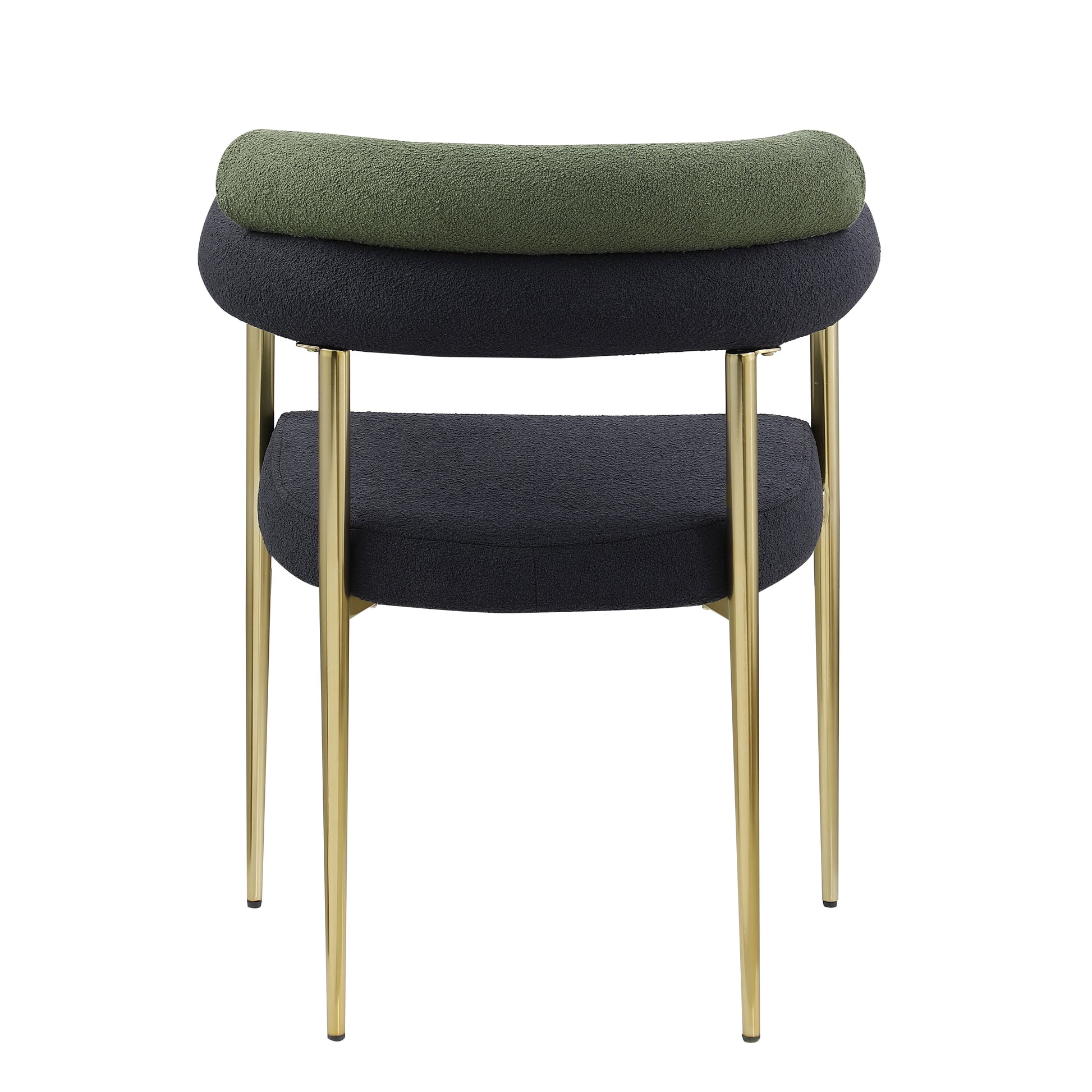 Woker Dining Chairs Set Of 2, Mid Century Modern Dining Chairs, Kitchen Dining Room Chairs, Round Boucle Backrest Sherpa Dining Chair With Brushed Bronze Metal Legs Iron Dark Green Black Dining Room Foam Round Dining Chairs Foam Metal