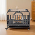 37In Heavy Duty Dog Crate, Furniture Style Dog Crate With Removable Trays And Wheels For High Anxiety Dogs Grey Abs Abs