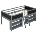 Twin Size Low Loft Bed With Two Movable Shelves And Ladder,With Decorative Guardrail Chalkboard,Gray Old Sku: Wf283286Aae Box Spring Not Required Twin Gray Wood Bedroom Pine