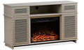 W9990 1 The Whole Cabinet Is Made Of Light Gray Solid Wood, The Middle Layer Of Both Sides Of The Cabinet Can Be Adjusted, And The Interior Furnace Is Equipped With A Remote Control Gray Metal & Wood