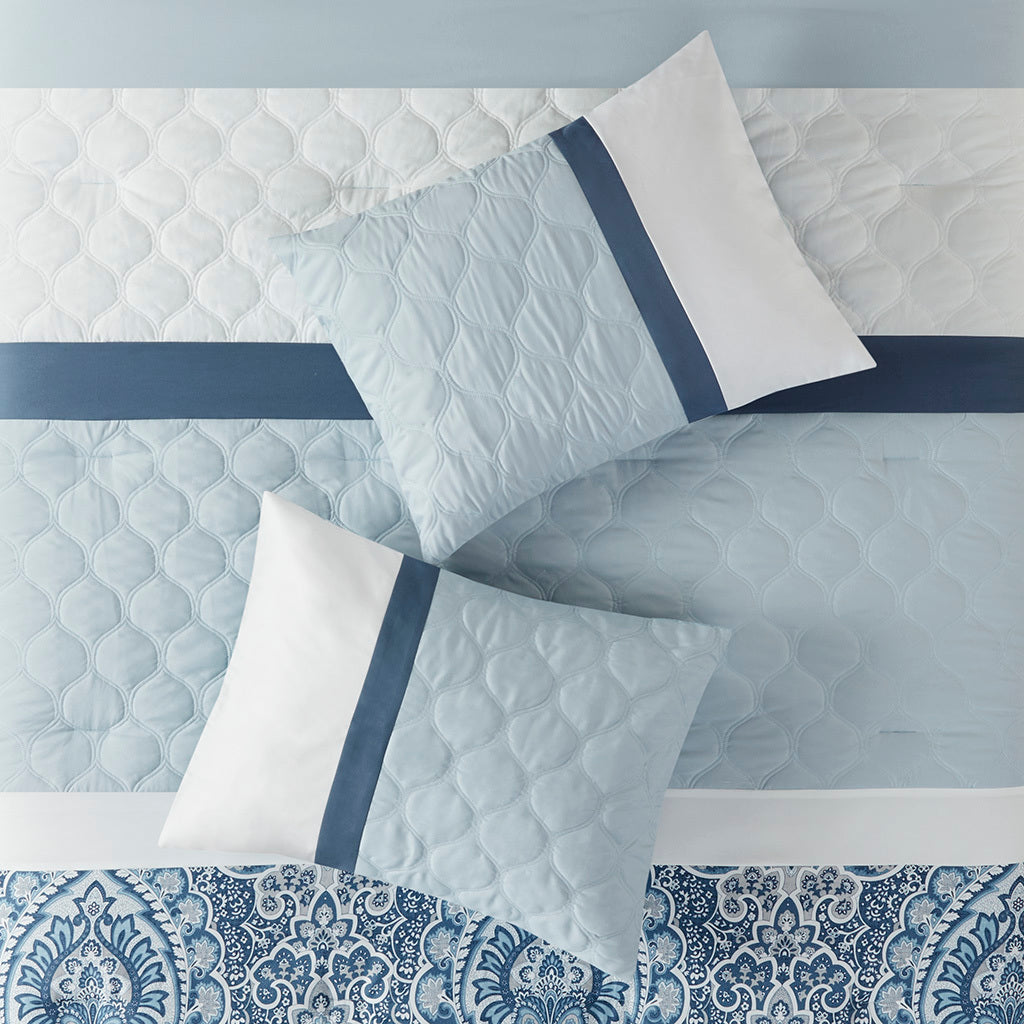 8 Piece Comforter Set Blue Polyester