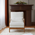 Modern Teddy Fabric Accent Chair,Oak Wood Frame Armchair For Living Room White Teddy