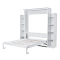 Queen Size Murphy Bed Wall Bed With Shelves And Led Lights,White White Solid Wood Mdf