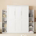 Queen Size Murphy Bed Wall Bed With Shelves And Led Lights,White White Solid Wood Mdf