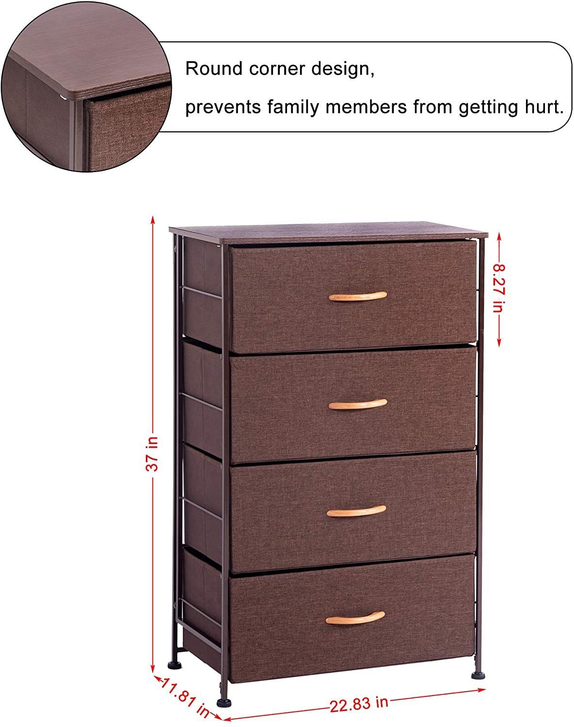 Fabric 4 Drawers Storage Organizer Unit Easy Assembly Vertical Dresser Storage Tower For Closet Bedroom Entryway Brown Brown Mdf Steel