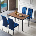 5 Piece Dining Set Including Blue Velvet High Back Nordic Dining Chair & Creative Design Mdf Dining Table Metal Blue Seats 4 Brown Metal Dining Room 4 Leg Square Dining Table With Chair Mdf