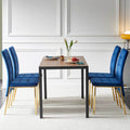 5 Piece Dining Set Including Blue Velvet High Back Golden Color Legs Nordic Dining Chair & Creative Design Mdf Dining Table Metal Blue Seats 4 Brown Metal Dining Room 4 Leg Square Dining Table With Chair Mdf