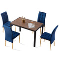 5 Piece Dining Set Including Blue Velvet High Back Golden Color Legs Nordic Dining Chair & Creative Design Mdf Dining Table Metal Blue Seats 4 Brown Metal Dining Room 4 Leg Square Dining Table With Chair Mdf