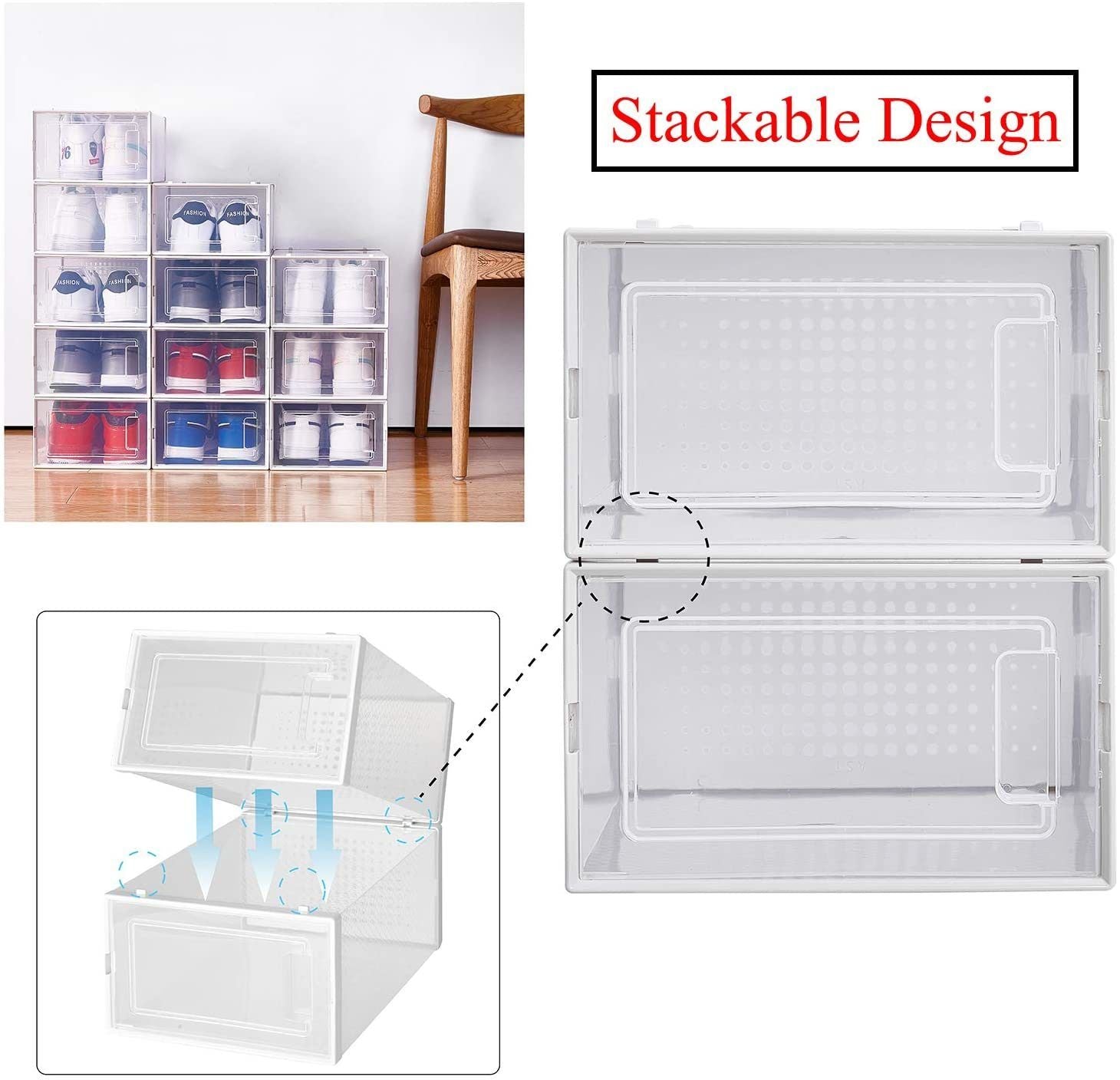 Foldable Shoe Box Stackable Clear Shoe Storage Box Storage Bins Shoe Container Organizer 8 Pack White White Abs