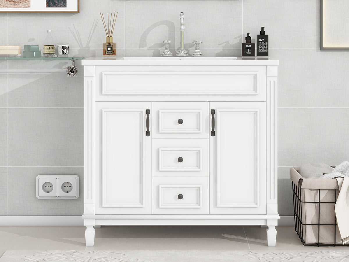 36'' Bathroom Vanity With Top Sink, Modern Bathroom Storage Cabinet With 2 Soft Closing Doors And 2 Drawers, Single Sink Bathroom Vanity White Mdf