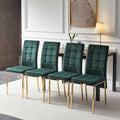 5 Piece Dining Set Including Green Velvet High Back Golden Color Legs Nordic Dining Chair & Creative Design Mdf Dining Table Metal Green Seats 4 Brown Metal Dining Room 4 Leg Square Dining Table With Chair Mdf