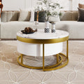 Modern Round Nesting Coffee Table With Drawers In White Golden White Mdf