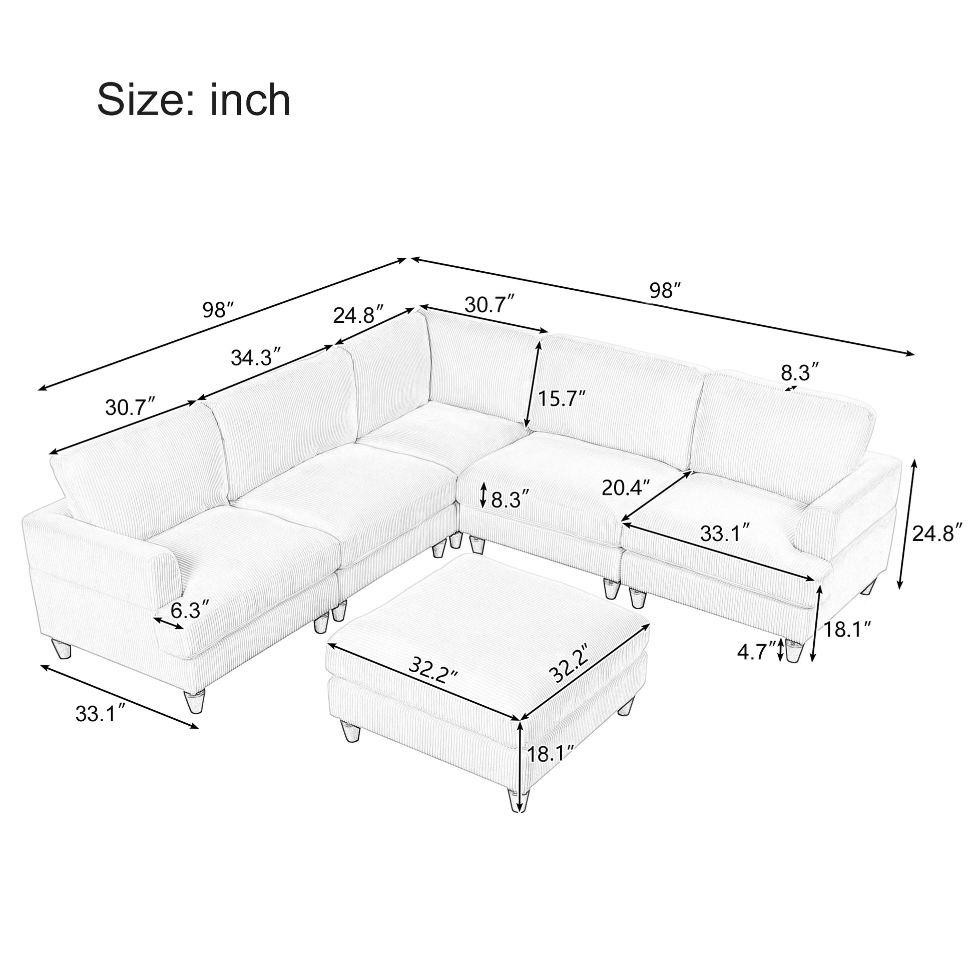 Modular Sectional Sofa With Ottoman L Shaped Corner Sectional For Living Room, Office, Spacious Space Same Sku: Wy000336Aae Gray Polyester Wood Primary Living Space Polyester 6 Seat