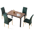 5 Piece Dining Set Including Green Velvet High Back Golden Color Legs Nordic Dining Chair & Creative Design Mdf Dining Table Metal Green Seats 4 Brown Metal Dining Room 4 Leg Square Dining Table With Chair Mdf