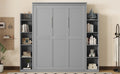 Queen Size Murphy Bed Wall Bed With Shelves And Led Lights,Gray Gray Solid Wood Mdf