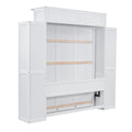 Queen Size Murphy Bed Wall Bed With Shelves And Led Lights,White White Solid Wood Mdf