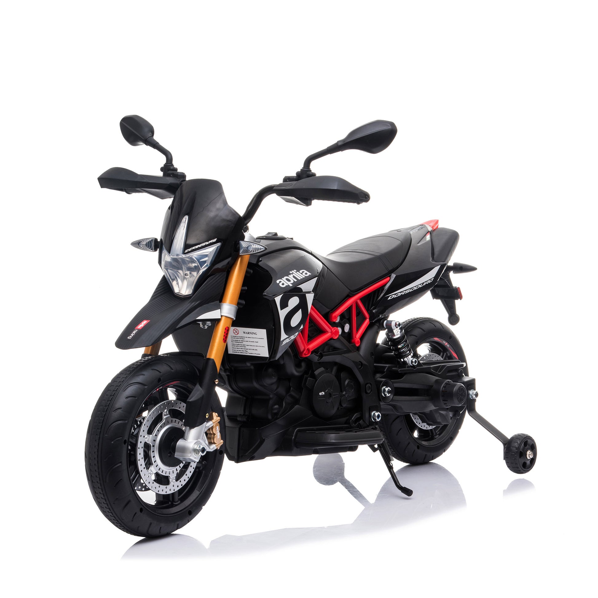 Black, Licensed Aprilia Electric Motorcycle, 12V Kids Motorcycle, Ride On Toy W Training Wheels, Spring Suspension, Led Lights, Sounds & Music, Mp3, Battery Powered Dirt Bike For Boys & Girls Black 50 99 Lbs Iron Plastic Iron Plastic Indoor & Outdoor Use