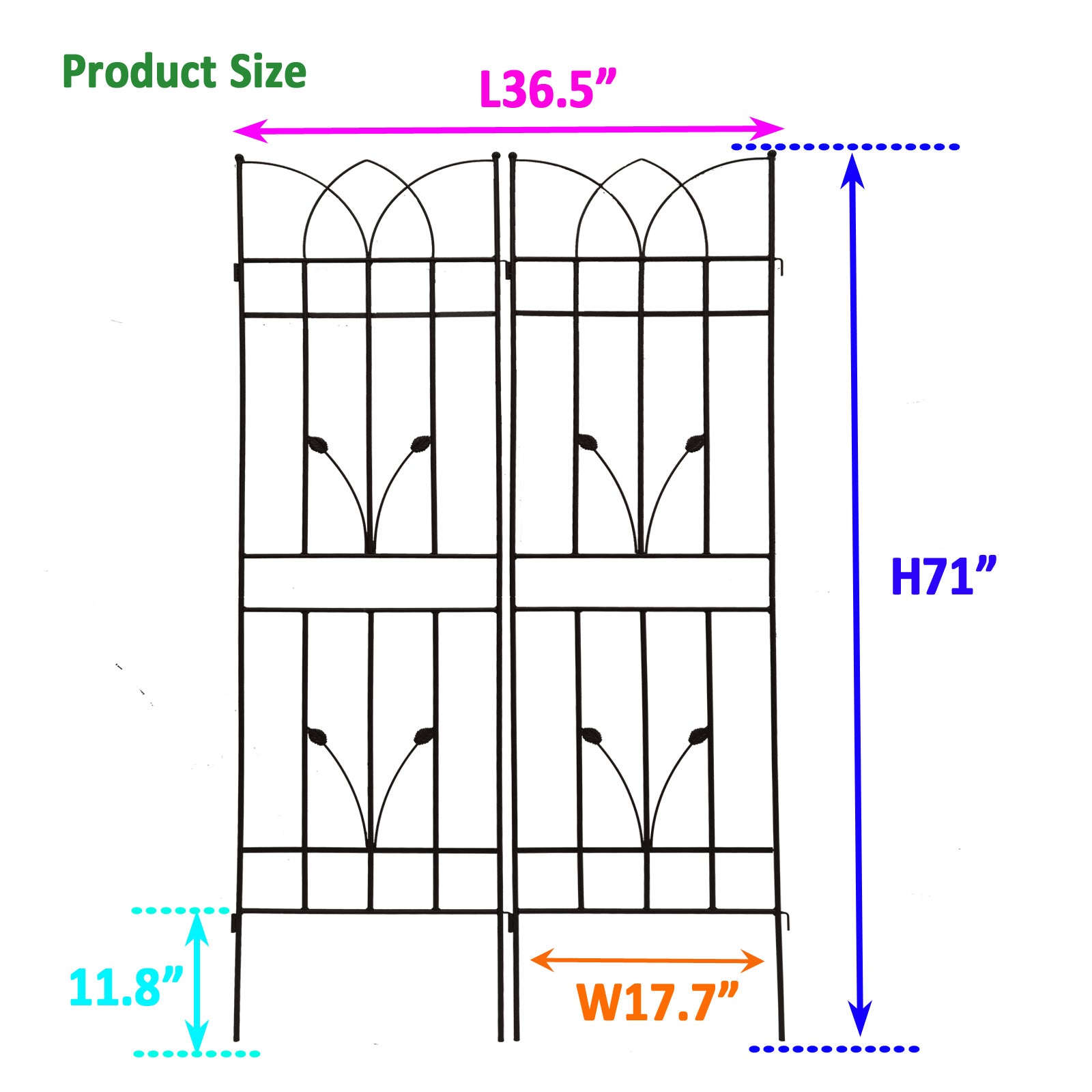 2 Pack Metal Garden Trellis 71" X 17.7" Rustproof Trellis For Climbing Plants Outdoor Flower Support Black Black Iron