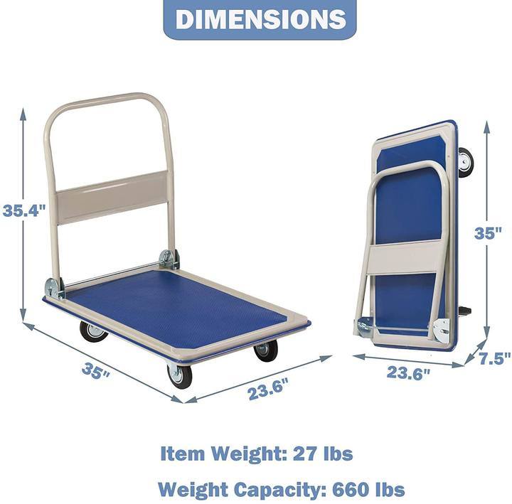 Folding Platform Cart Heavy Duty Hand Truck Blue Steel