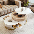 Modern Round Lift Top Nesting Coffee Tables With 2 Drawers White & Natural Oak Natural Wood Antique White Mdf