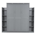 Queen Size Murphy Bed Wall Bed With Shelves And Led Lights,Gray Gray Solid Wood Mdf