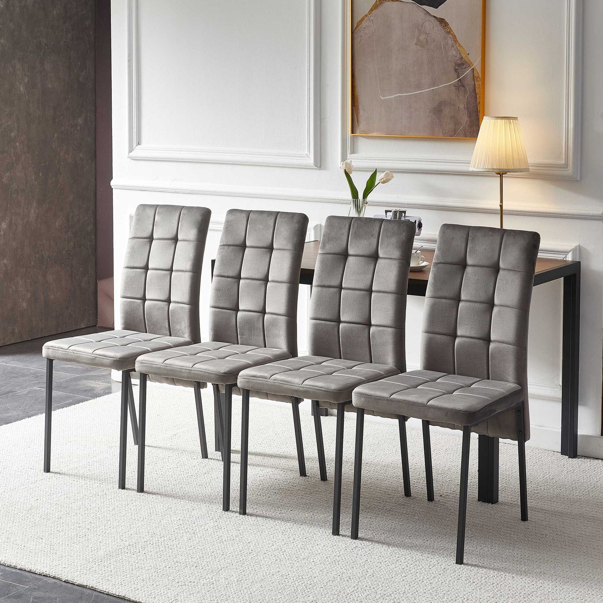 5 Piece Dining Set Including Grey Velvet High Back Nordic Dining Chair & Creative Design Mdf Dining Table Metal Grey Seats 4 Brown Metal Dining Room 4 Leg Square Dining Table With Chair Mdf