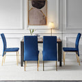 5 Piece Dining Set Including Blue Velvet High Back Golden Color Legs Nordic Dining Chair & Creative Design Mdf Dining Table Metal Blue Seats 4 Brown Metal Dining Room 4 Leg Square Dining Table With Chair Mdf