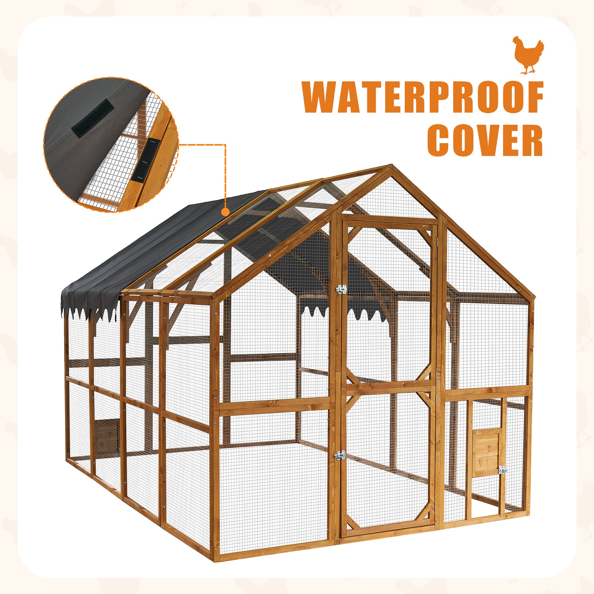 Outdoor Chicken Coop Enclosures 110" Large Kitten Playpen,Upgrade Waterproof Cover Brown Metal & Wood